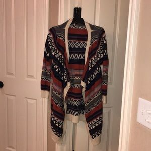 Open Front Aztec Print Cardigan Sweater